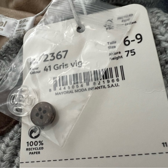 NWT! Mayoral Lined Cardigan / Pram Coat, Color Grey, Size 6-9M - Picture 6 of 8